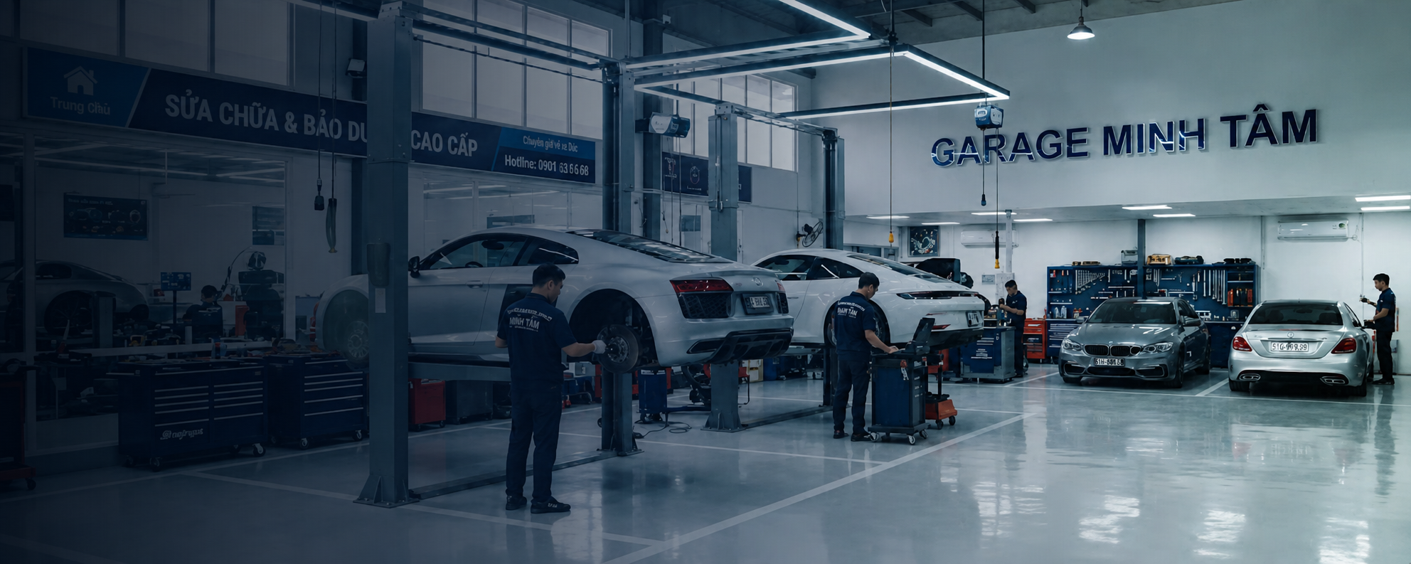 Không gian xưởng sửa chữa ô tô Garage Minh Tâm